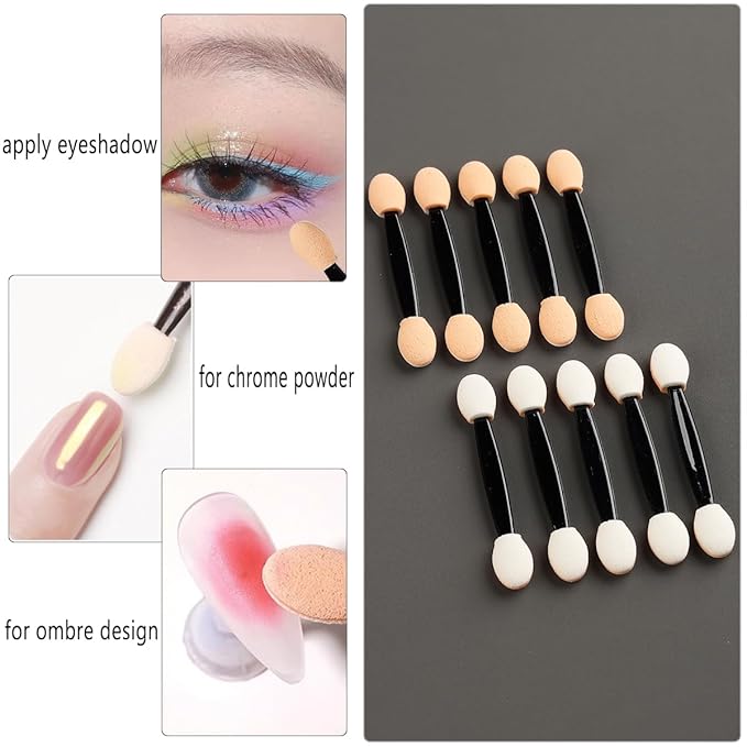 Disposable Eyeshadow Applicators, 100PCS Chrome Nail Powder Applicator Brush, Dual Side Eye Shadow Sponge Sticks, Nail Glitter Powder Pigment Pen Brush, Nail Art Applicator Tools