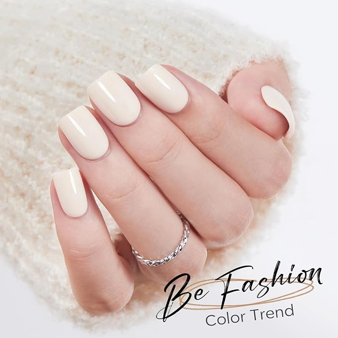 Modelones Extra Short Press on Nails, Milky White Squoval Fake Nails, Reusable Nail Kit with Nail Glue Adhesive Tabs Mini Nail File, Nails Press Ons 32Pcs 16 Sizes, Spring Women Girl Gift