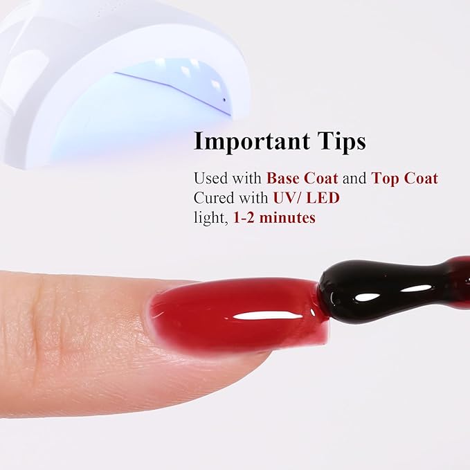 Jelly Gel Nail Polish, Burgundy Red Jelly Nail Polish Gel Translucent Fall Winter Nail Gel Polish Sheer Soak off UV LED for Nail Art DIY Manicure 0.5 Fl Oz