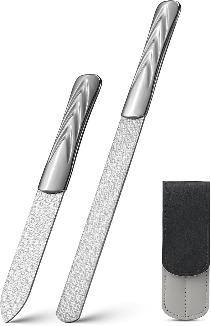 FVION Professional Metal Nail Files - 2 PCS Double-Sided Nail File with Coarse and Fine Manicure Pedicure Tools for Fingernails and Toenails - Large