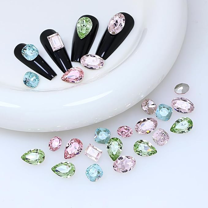 DONGZHOU 48Pcs Large Nail Rhinestone,3D Multi Shapes Crystals Nail Diamonds K9 Glass Stones Sparkle Nail Beads, Rhinestones Nail Gems for Manicure Decoration DIY Crafts