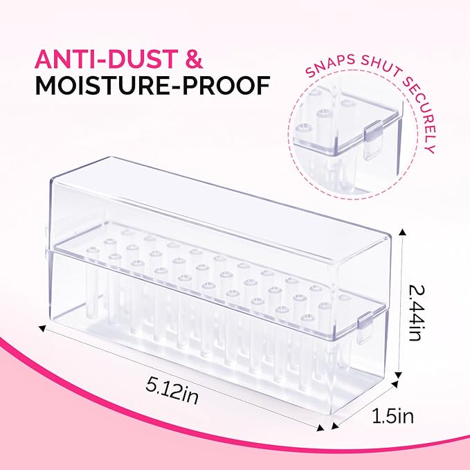 MelodySusie Nail Drill Bits Holder, 30 Holes Case, Portable Dustproof Displayer Organizer Container, Nail Tech Professional Nail Art Tool, Travel Salon Home, Clear (Drill Bits Not Included)