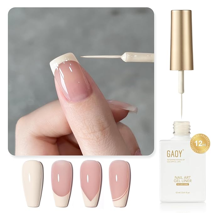 GAOY White Swirl Gel Nail Polish Art Liner, 12ml Nude Color Nail Paint Design with Thin Brush, UV Light Cure for DIY French Manicure at Home