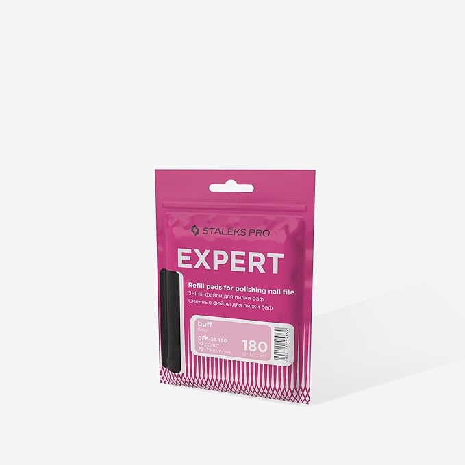 STALEKS PRO Expert 51 Disposable White Short Nail Files (180 Grit, 10 Pcs) – Straight Adhesive Abrasive Files for Natural & Artificial Nail Shaping (76x18mm)