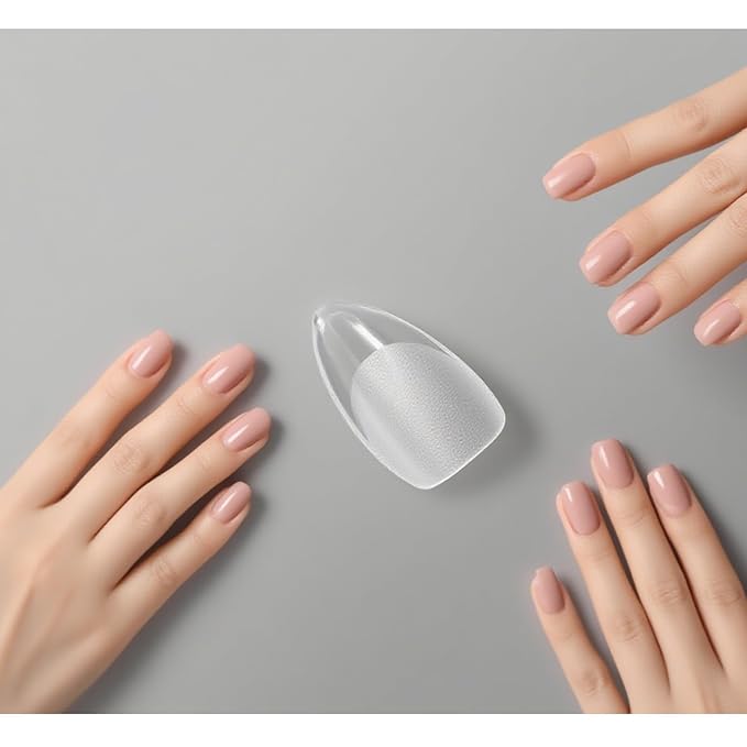 Almond Gel Nail Tips, 600PCS Pre - Etched Clear Fake Nails, 10 Sizes Full Cover Soft Acrylic Press - On Nail Extensions, No C Curve, DIY Manicure at Home
