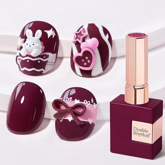 Double Rhythm 0.5 Oz Gel Nail Polish Neutral Natural Same Color Same Bottle Translucent Light Milky Pastel 15ML Manicure French Design Art DIY at Home (Bean Burgundy-A1519)