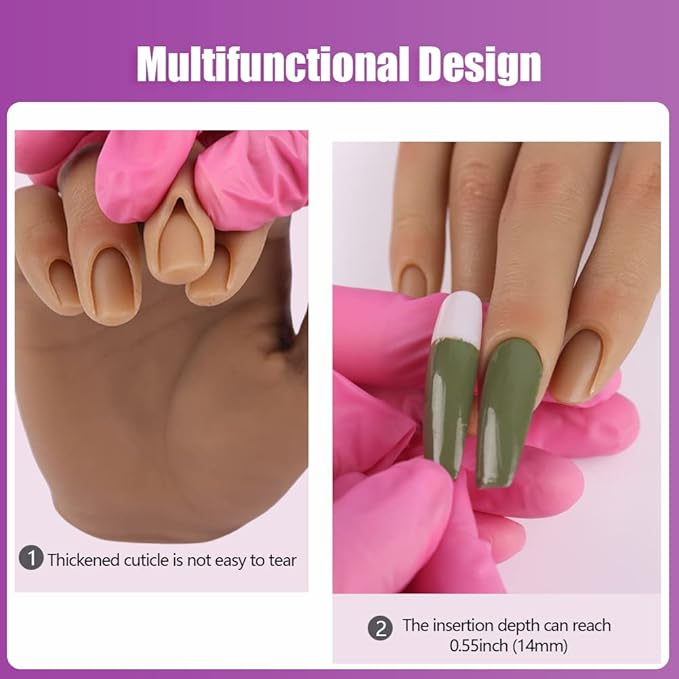 Nail Hand Practice Silicone Female Mannequin Life Size Hand as Sketch Nail Practice Hands Jewelry Ring Glove Watch Display with Nail 18cm (Right hand, Light brown)