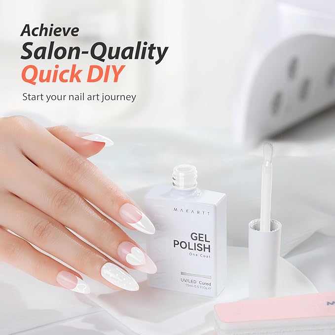 Makartt Ultra-Pigmented White Gel Nail Polish 15ml, One N'Done White Gel Polish One-Coat High-Gloss Ceramic Shine, Salon-Grade UV Nail Art Manicure DIY Salon Home