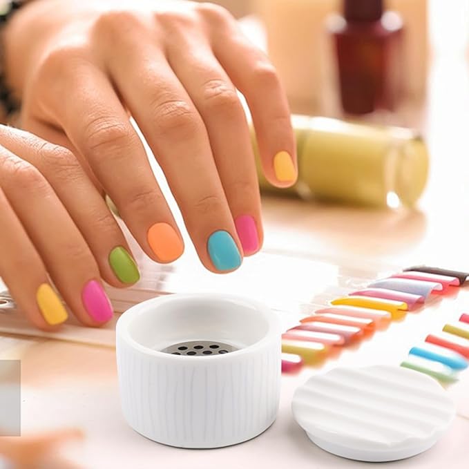Nail Brushes Washing Cup, Ceramic Dampen Dish with Lid for Nails Monomer, Acrylic Brush Cleaner & Nail Brush Holder