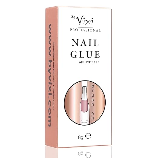 8ml x3 By Vixi Extra Strong Nail Glue with Brush and Free PREP File Clear Instant Dry Adhesive, Professional Salon Quality