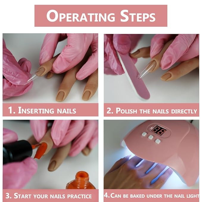 Silicone Practice Hands for Acrylic Nails with Stand Bracket Make-up Nail Practice Hand Flexible Hand Painted Mannequin Hands for Nails Art Training Tool (New 4#-Left Hand)