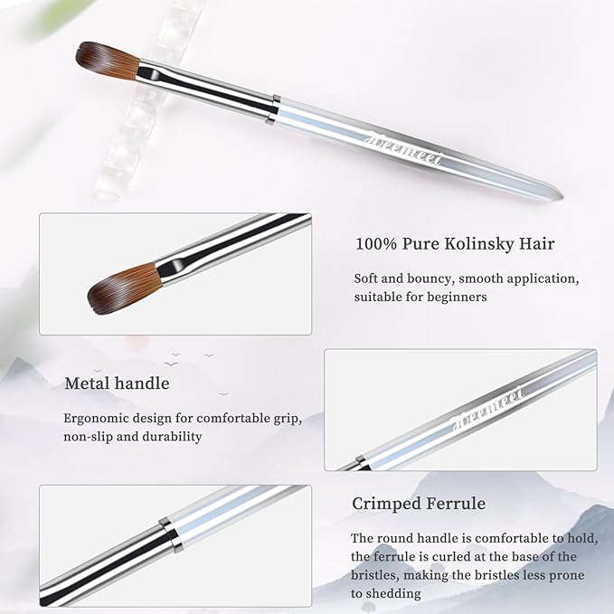 Kolinsky Acrylic Nail Brush Size 10, Nail Brushes for Acrylic Application, Acrylic Powder Brush for Nail Art, Nail Acrylic Brush for Professional Manicure DIY Home Salon (10#)………