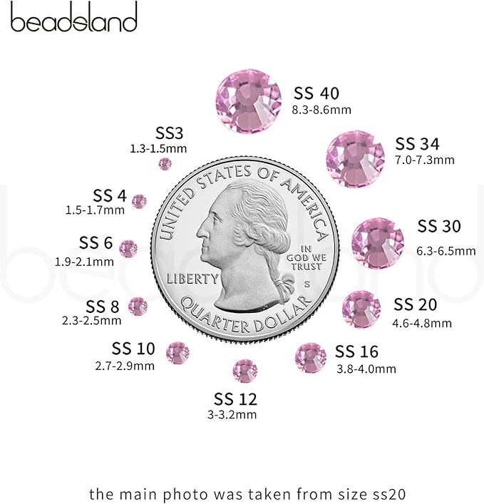 Beadsland 2880pcs Flat Back Crystal Rhinestones Round Gems for Nail Art and Craft Glue Fix,Light Pink,SS16,3.8-4.0mm