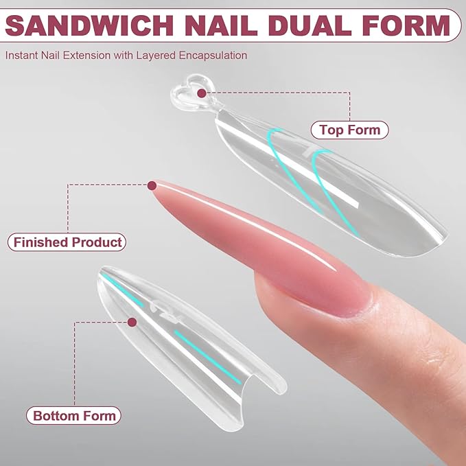 240 PCS Sandwich Nail Dual Forms, Nail Extension Kit for Beginner & Professional, 14 Sizes Dual Form for Polygel and Builder Gel, Salon and Home DIY Nail Art Tools (Oval)