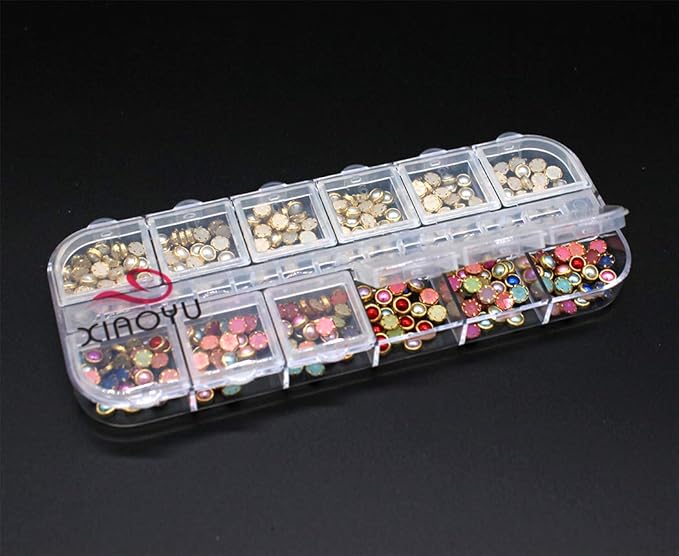 Xiaoyu 5 Boxes Nail Art Rhinestones Kit Nail Rhinestones Multicolor Nail Studs Horse Eye Rhinestones for Nail Art Decorations Supplies with 2PCS Tweezers, B