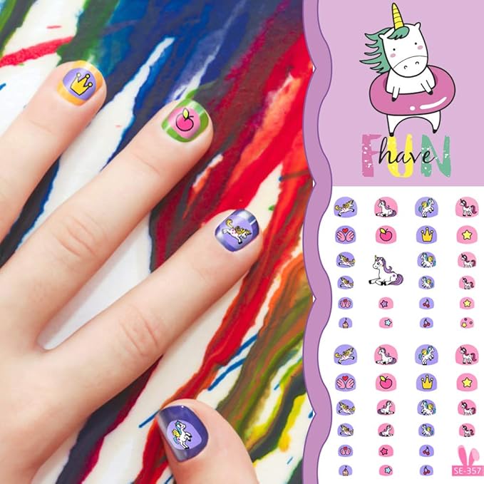 Kids Nail Art Stickers Unicorn Wraps Decals Set for Little Girls, 270+ Children Self Adhesive Unicorn Princess Birthday Party Supplies Fingernail Toenail Tips Makeup Manicure Christmas Gift