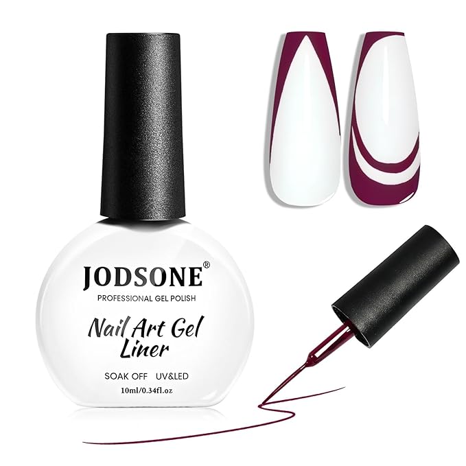 JODSONE Dark Red Swirl Nail Art Liner Gel Polish,10ml Classic Color 3D Nail Art Pens Effect Nail Print Design with Thin Brush for French Tips Manicure Painting DIY at Home - LB22