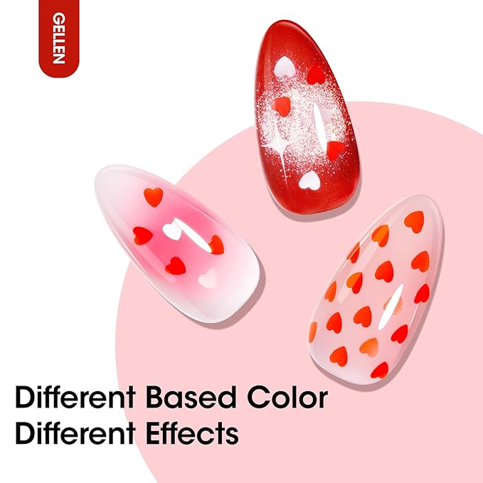 GELLEN Gel Nail Polish, 18ML Clear Nail Polish With Pink & Red Heart Shape, Valentine Gift for Her, Soak Off UV Gel Polish No Wipe, Glitter Gel Nail Polish with Stick DIY at Home
