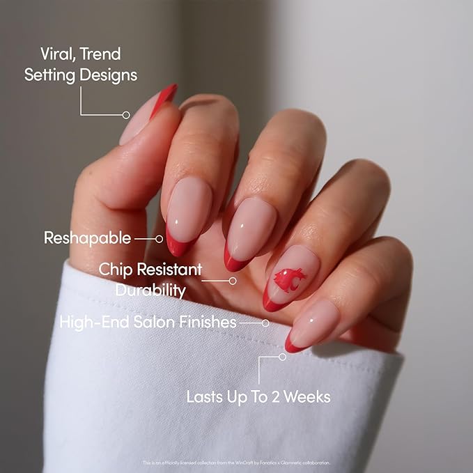 Glamnetic x Fanatics Press On Nails - Washington State Cougars | Short Almond Fake Nails, Collegiate Cougars Crimson French Tips, College Nails, Salon-Quality | 15 Sizes - 30 Nail Kit with Glue
