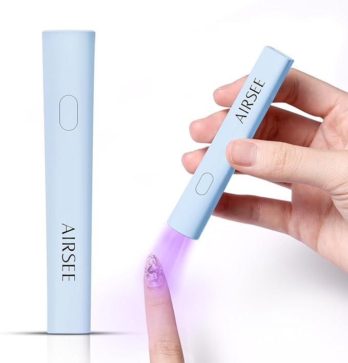 AIRSEE Mini Handheld UV Light,Portable Rechargeable Nail Lamps,2 Timers for Fast Nail Extension,Rhinestone Glue Decoration,Gel Strips at Home,Travel(Blue)