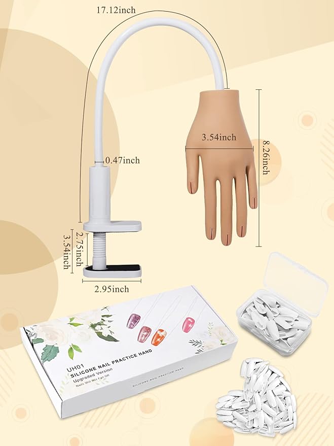 Practice Hand for Acrylic Nails, Nail Tips Never Fall Off Nail Hand Practice,Fingers Never Break Fake Nail Hand for Nail Practice,Flexible Movable Practice Nail Hand for Practicing Nail Supplies