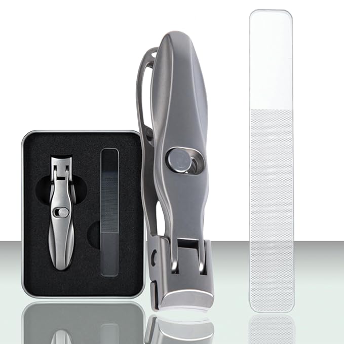Guowall 2pcs Manicure Set Stainless Steel Nail Clipper and Nano-Glass Nail File Personal Beauty Care Tools with Metal Storage Box