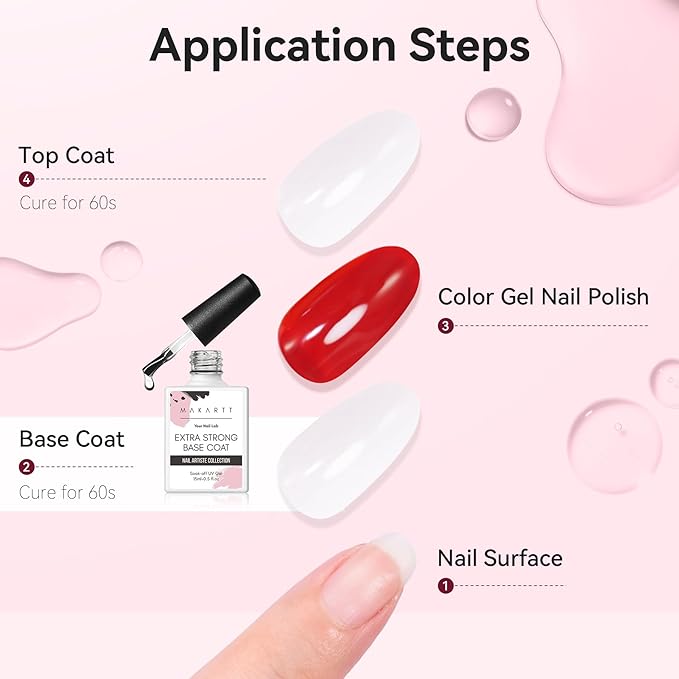 Makartt Base Coat Nail Polish 15ml – Extra Strong, Long-Lasting Gel Base Coat & Nail Glue for Small Nail Charms, Press-On Nails, UV/LED Lamp Required, Clear Foundation for Salon & DIY Home Use