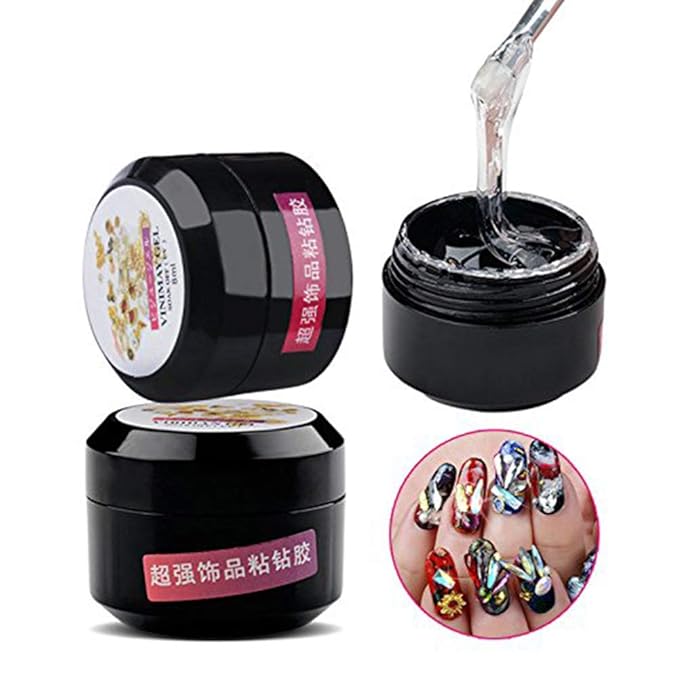 Minejin Nail Art Adhesive Rhinestones Builder Glue Super Sticky DIY UV Gel For Shiny Gems Mini Diamond False Tips Decoration With Container Tray
