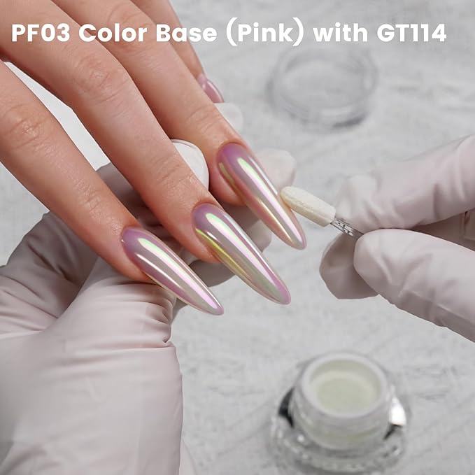 Yokefellow GleamTap Cushion Aurora Chrome Nail Powder -Mermaid Aurora Effect,Nail Art Glitter Decoration for Home DIY Salon Manicure (GT114 Reverie/Green Pink with Pink Green Sheen)