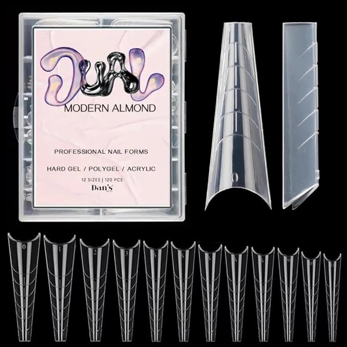 Dual Nail Forms Extension Modern Almond Structure – Poly Nail Gel Full Cover Nail Molds, 12 Sizes for Solid Nail Gel Glue Nail Art Design