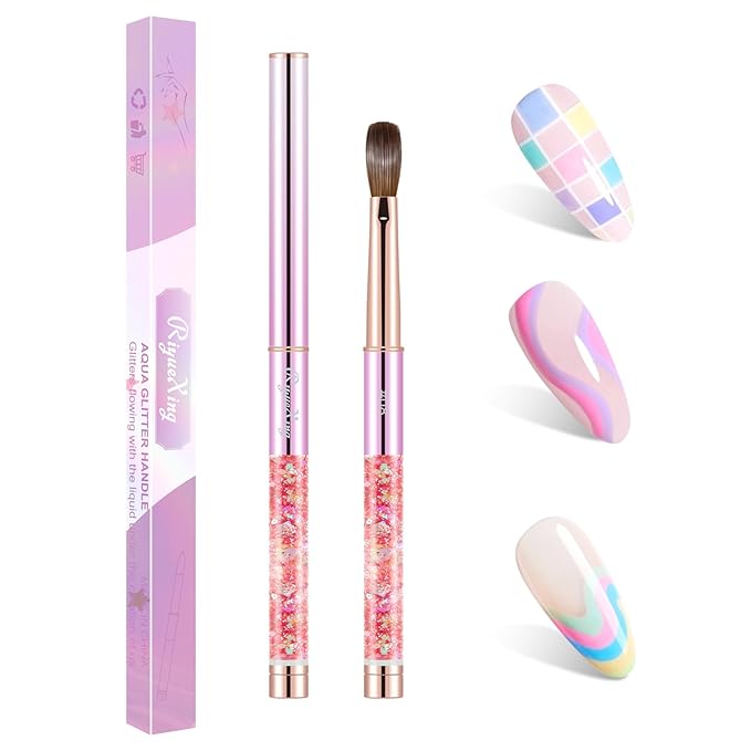 Professional Kolinsky Nail Brush - Size 08, Acrylic Powder Brush for DIY Home Salon Nail Manicure (Pink)