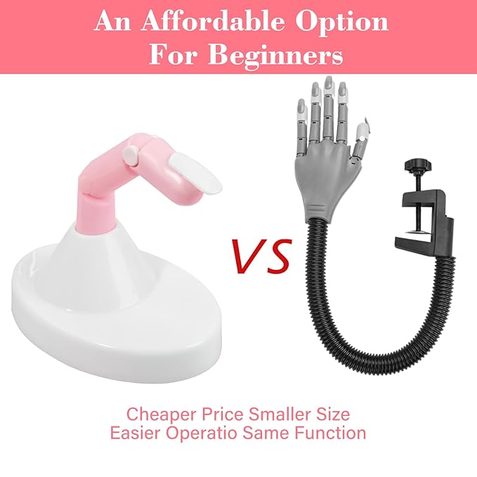 Practice Fingers for Acrylic Nails, Flexible Movable Fake Finger to Practice Fake Nails, 1PC Adjustable Pink Nail Finger Practice, 1PC White Acrylic Finger Base and 100PCS White Nail Tips