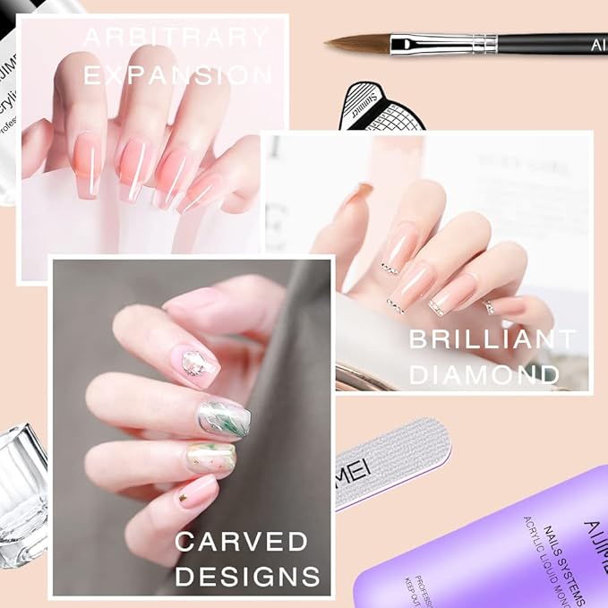 Aijimei Acrylic Nail Kit - Powder & Liquid Monomer, Professional Tools, Nail Extension System, Art Starter Kit (Set A)