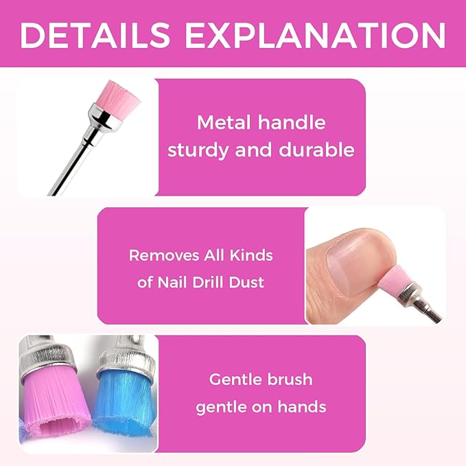 7PCS Nail Drill Bit Cleaning Brushes Set, Nail Dust Brush for Electric Drill Machine, 3/32" Shank Fit Most Nail Drills, Reusable Nail Art Tools for Salon & Home Use (Multicolor)