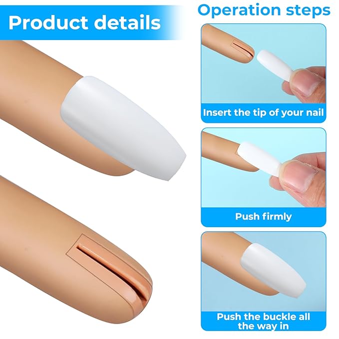 100 Pcs Nail Practice Nail Hand Practice Replacement Refill Nails Tips for Refill Acrylic Nails Practices for Art Manicure Supply for DIY Art Salon Tool White