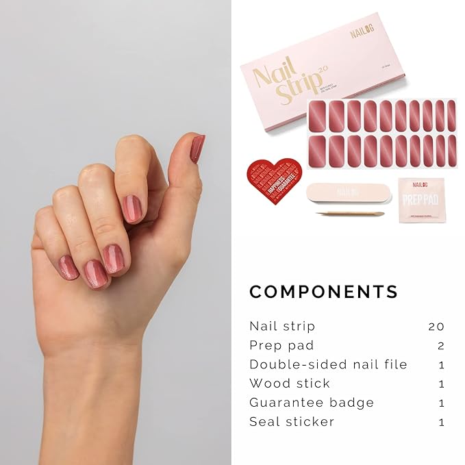 NAILOG Semi Cured Gel Nail Strips, 20Pcs Gradient Pink Lasting Gel Nail Stickers, Salon Quality Easy Apply & Remove Works with Any UV/LED Nail Lamps, Silvery Kahala