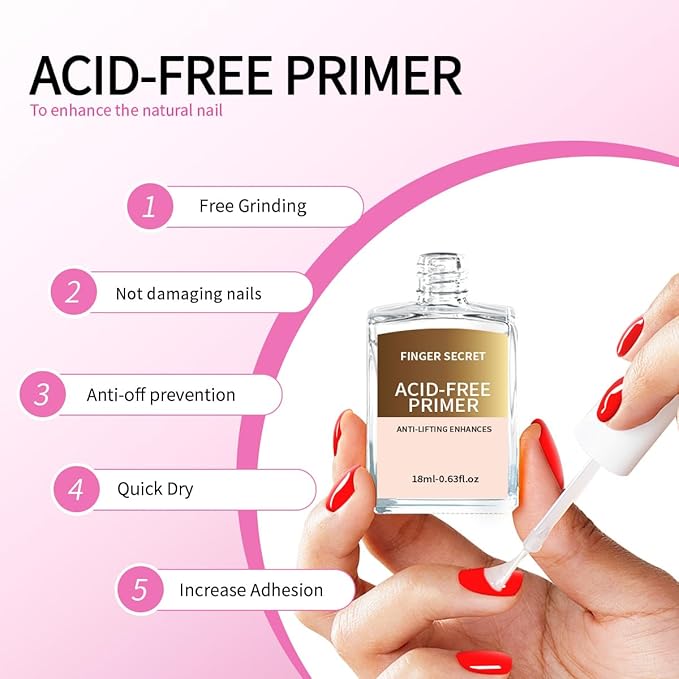 18ml Acid-Free Primer for Gel Nail Polish 0.63floz, Fast Air Dry Base Coat Nail Primer Bond Pre Enhanced Adhesion Before Builder Gel for Flase Acrylic Nails Art Design in Salon Home Use