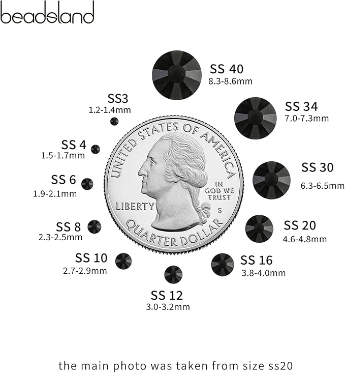 Beadsland 2880pcs Flat Back Crystal Rhinestones Round Gems for Nail Art and Craft Glue Fix,Black,SS10,2.7-2.9mm