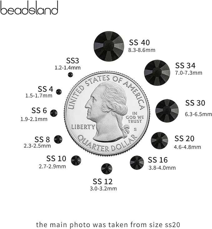 Beadsland 2880pcs Flat Back Crystal Rhinestones Round Gems for Nail Art and Craft Glue Fix,Black,SS3,1.2-1.4mm