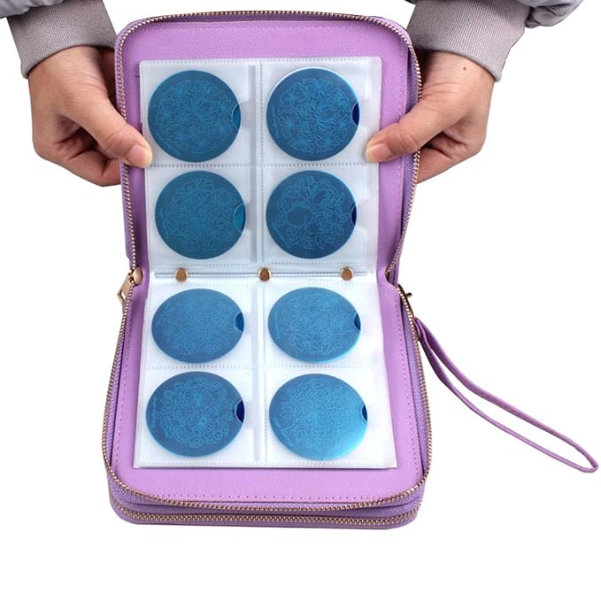 Finger Angel Nail Art Stamping Plates Double Zipper Cases 192 Slots Nail Stencil Case Purple Color Nail Plate Collection