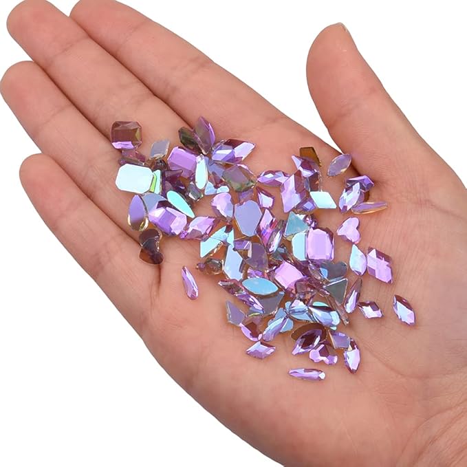 Mix 100pcs Aurora Purple Iridescent Flatback 3D Nail Gems Crystal Shape Diamond Charms Decoration Rhinestones for Nails Accessory