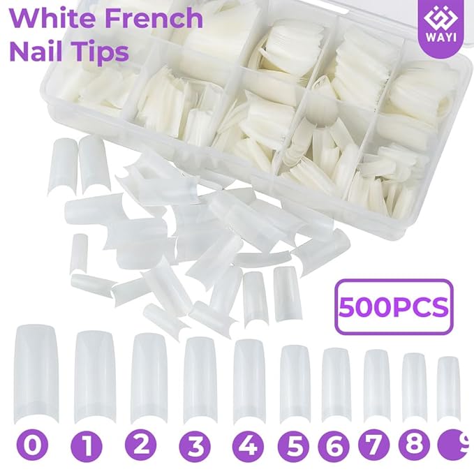 WAYI Professional Acrylic Nail Kit – 58ml Monomer + 4-Color Acrylic Powder, 500 White French Nail Tips, Clipper, Brush & Full Tool Set for Extensions & Sculpting