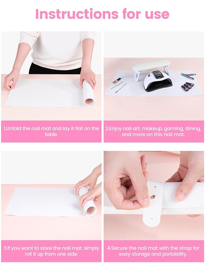 Nail Art Table Mat, (MAT ONLY) Foldable Nail Art Hand Rest Pad for Nail Arm Rest, Soft Microfiber PU Leather Nail Mat for Table, Manicure Mat Nail Table Pad Desk Mat for Nail Tech Must Haves - White