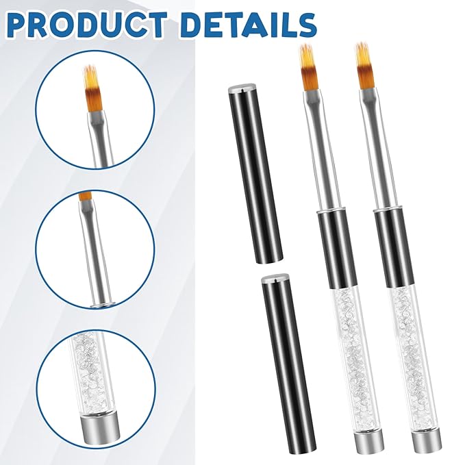 2pc Nail Art Ombre Gradient Brush Set, Nail Gradient Painting Brush Includes Sponge Tips Gel Nails Polish Drawing Brushes Pen Professional Manicure Tools with Rhinestone Handle, Nylon Bristles