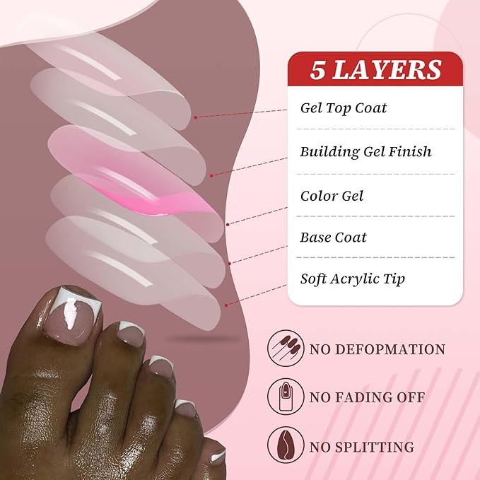 150pc White French Tips Press on Toenails Women Fake Toenail with Glue Tab, Brown Toe Nail Press ons Nails Short Square Fake Toe Nail Tips French Glue on Toenails False Acrylic Toes Nails Kit