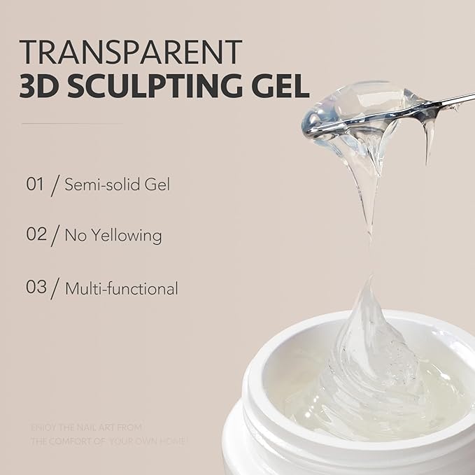 GAOY 3D Sculpting Gel for Nail Art, Semi-solid Modeling Gel for Rubbing Chrome Nail Powder, Sticking Rhinestones and Painting, No Wipe