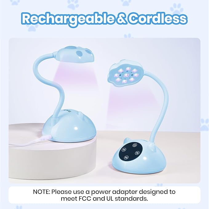 Beetles Gooseneck UV Nail Lamp - Meowgic BluePurr Mini LED Nail Light with 3 Timer and Countdown Display Flash Cure Lamp for Gel Polish Nails Glue Builder Gel Smart Sensor Cordless Nails Dryer