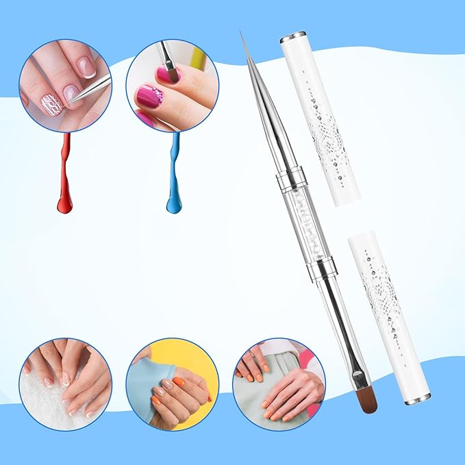 2 Pcs Double Ended Nail Builder Gel Brush, French Tip Brush Hard Gel for Nails, Brush Liner Brush Nails Hard Gel for Design Nails Professional Nail Art(Black and White)