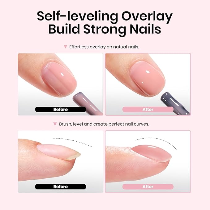 Beetles Rubber Base Builder Nail Gel Set - 6 Colors Nude Pink White Base Gel Polish 5 in 1 for Nail Extension, Repair and Sculpting, Soak Off U V LED Lamp Cure Manicure Art Design Gifts for Women