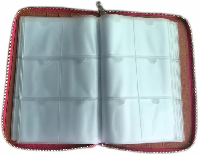 Nail Art Stamping Plate Holder Storage Bag Cases Stamp Bag Organizer Rectangular Round Organizer Holder Zipper Carrying Case 240 Slots (Pink)
